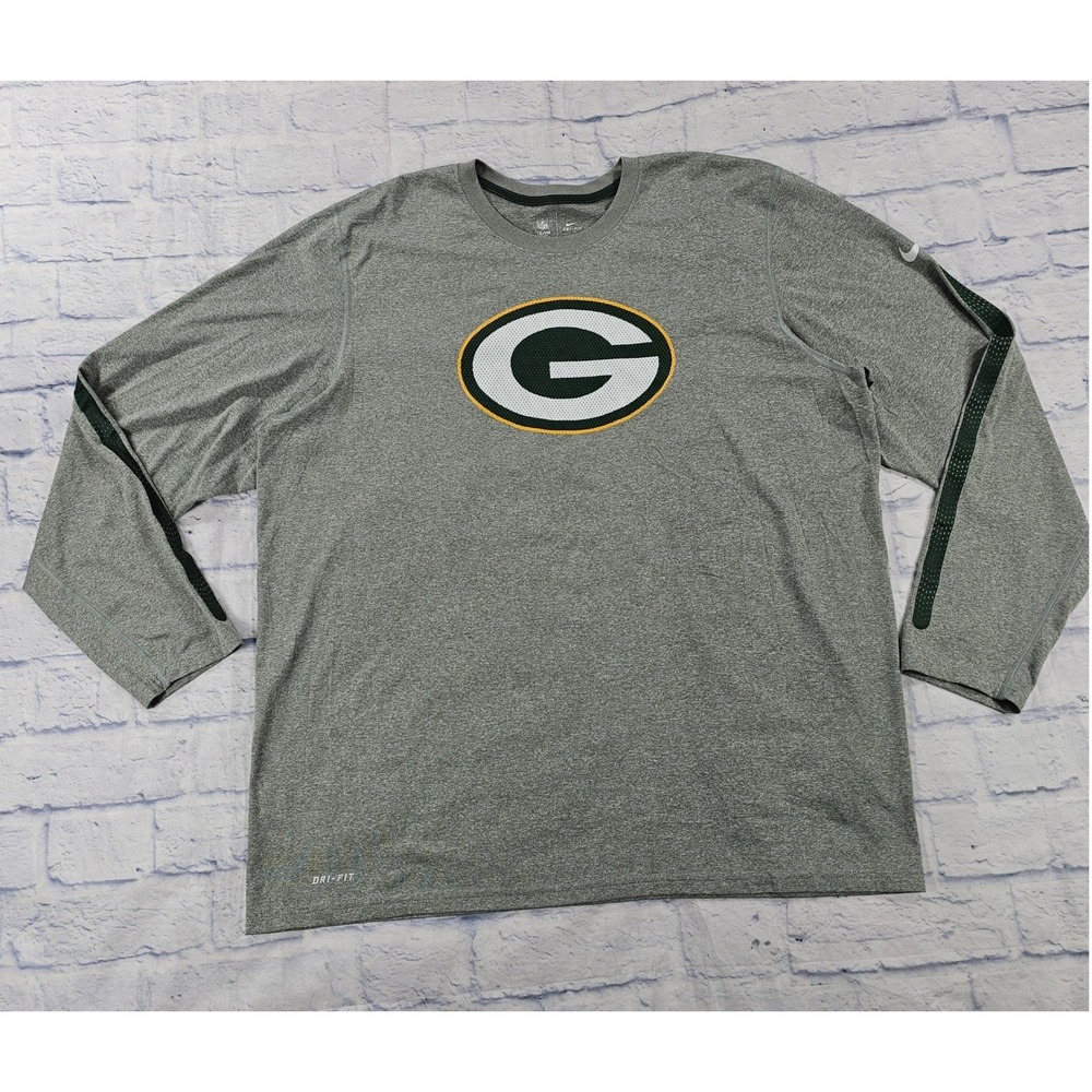 Green Bay Packers Nike Shirt MENS XXL Gray Dri-FIT Long Sleeve NFL Football